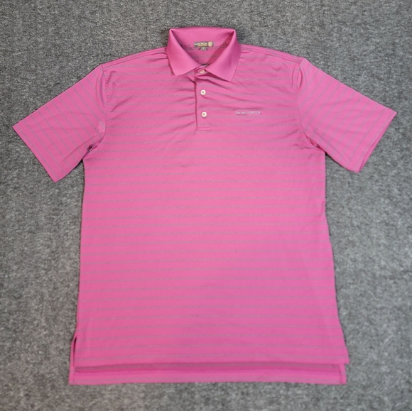 Peter Millar Summer Comfort Polo Shirt Men’s M Pink Striped The Broadmoor Golf - Picture 1 of 11